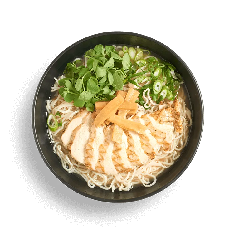 Wagamama grilled chicken ramen, marinated chicken, ramen noodles and rich chicken broth