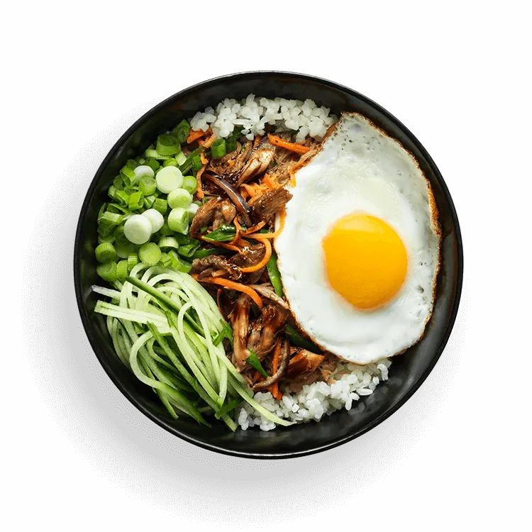 Wagamama grilled duck donburi, spicy teriyaki sauce, carrots and mangetout