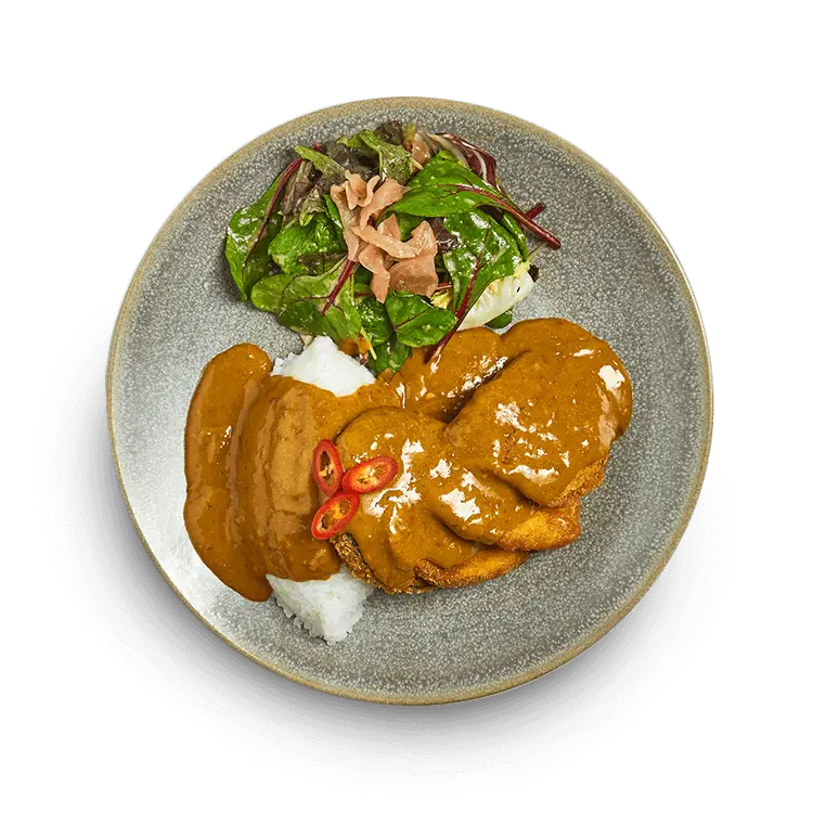 Wagamama hot yasai katsu curry, panko sweet potato, aubergine and butternut squash, sticky white rice and spicy katsu curry sauce