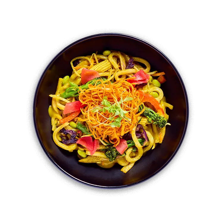 Wagamama katsu udon, noodles, katsu sauce, red pepper and cabbage