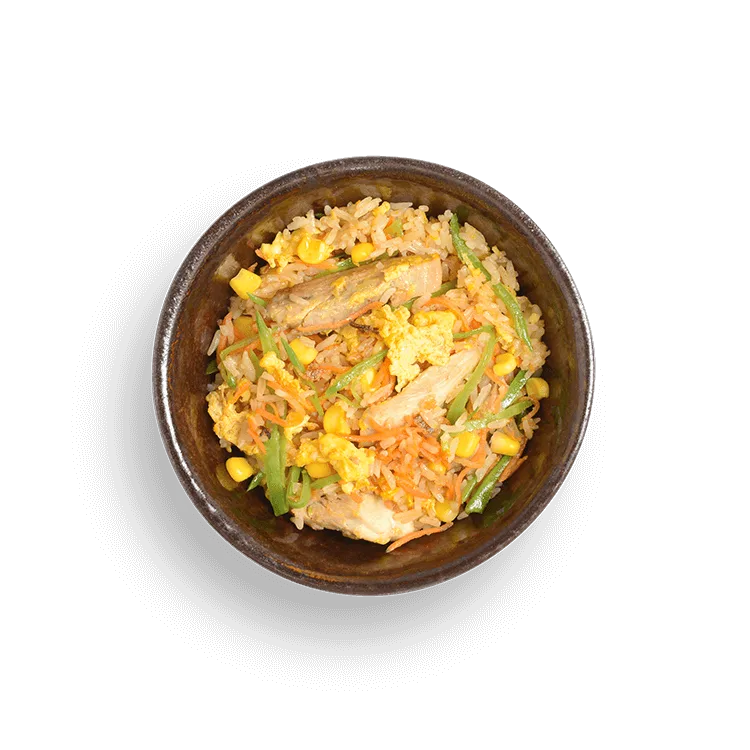 Wagamama kids chicken cha han, chicken, white rice and egg