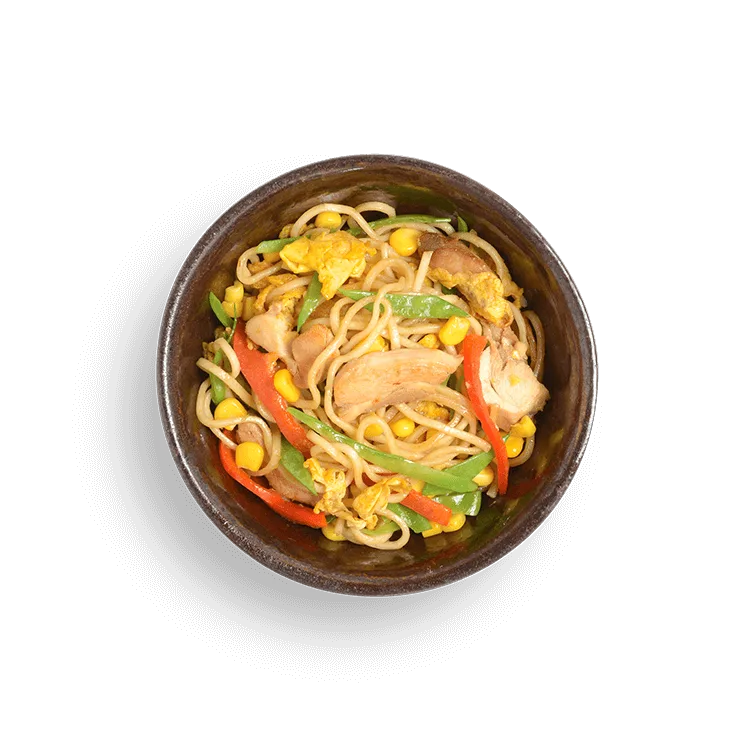Wagamama kids chicken yaki soba, noodles, sweet amai sauce and egg