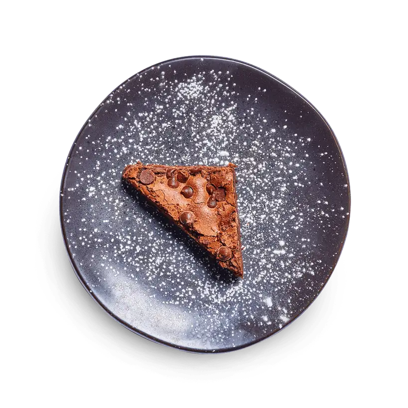 Wagamama kids mini brownie bite, chocolate brownie and icing sugar