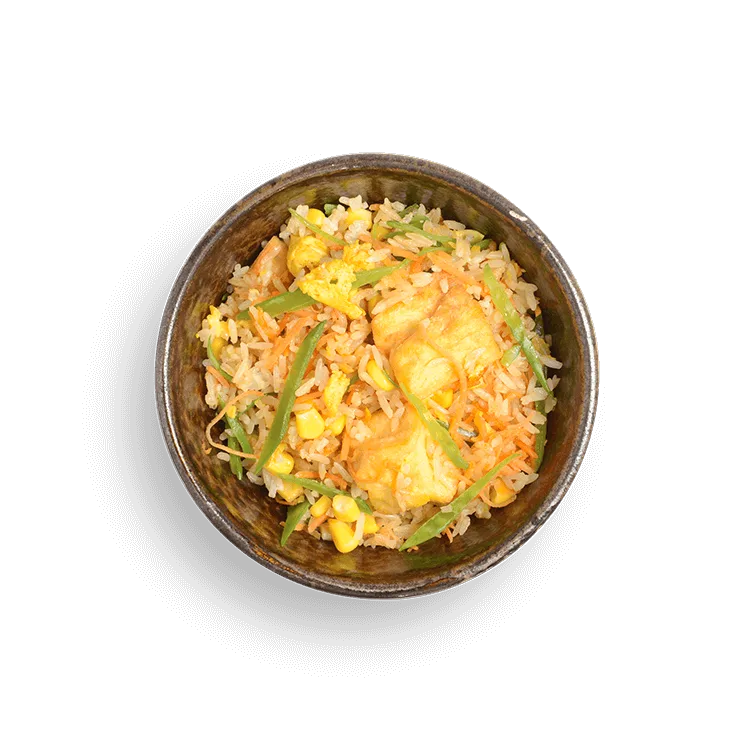 Wagamama kids yasai cha han, tofu, white rice and egg