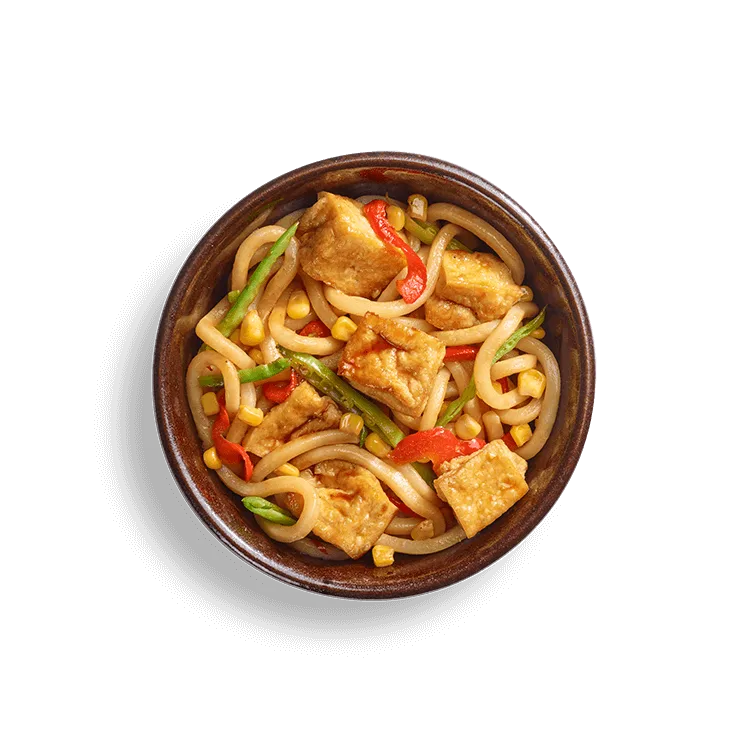 Wagamama kids yasai yaki soba with udon noodles, tofu, udon noodles and sweet amai sauce