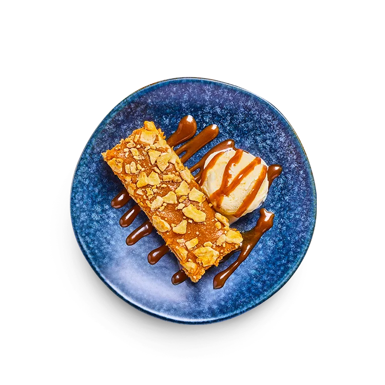 Wagamama miso caramel banana bread, toffee topping, vanilla ice cream and toffee sauce