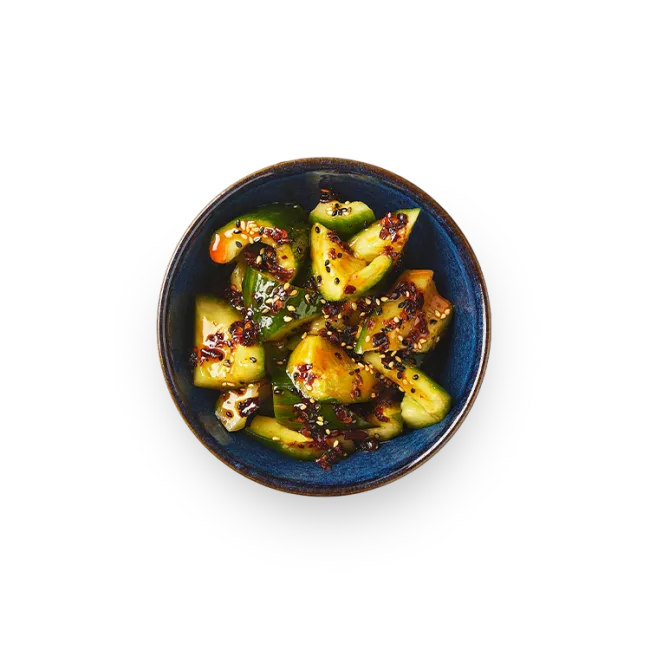 Wagamama spicy smashed cucumber, smashed cucumber topped with crispy chilli oil, sesame seeds and oil