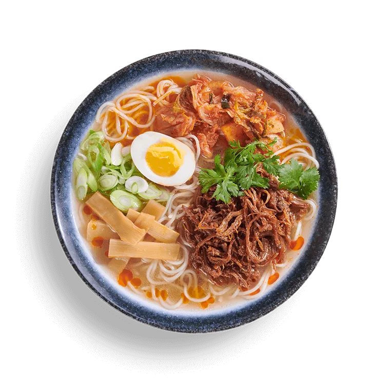 Wagamama tantanmen beef brisket ramen, ramen noodles, extra rich chicken broth and menma