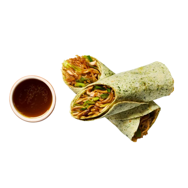 Wagamama yasai ramen wrap, spinach wrap, tender veg and soba noodles