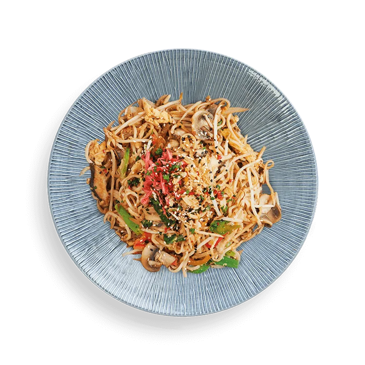 Wagamama yasai yaki soba with mushroom, noodles, peppers and beansprouts