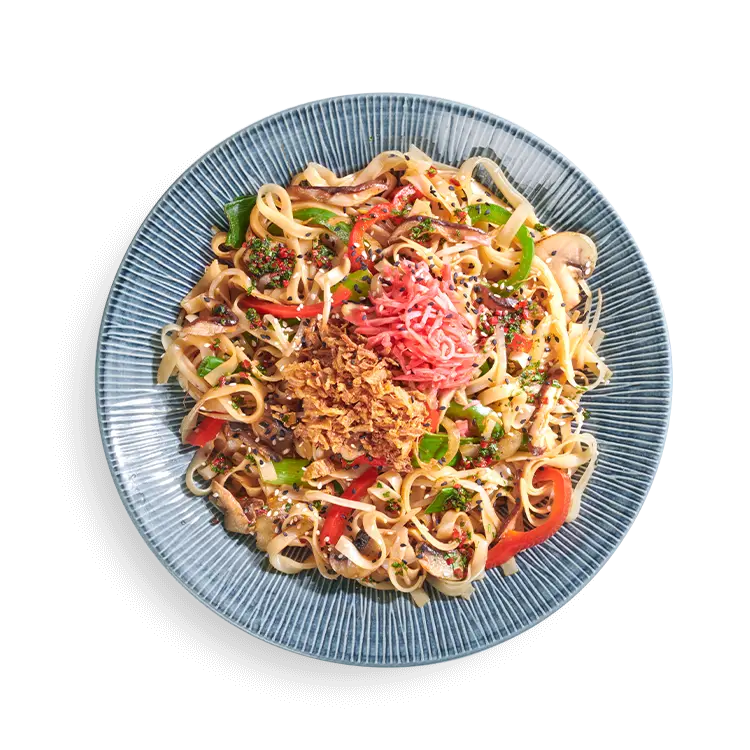 Wagamama yasai yaki soba with rice noodles, noodles, peppers and beansprouts